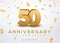 50 Anniversary gold numbers with golden confetti. Celebration 50th anniversary event party template