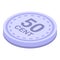 50 cent token icon, isometric style