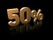 50% discount price sign, 3D numerals, gold on black