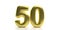 50 Fifty number. Glossy, sparkling and gold color balloon of numeral 50 isolated on white backdrop. 3d illustration