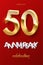 50 golden numbers and Anniversary Celebrating text on red background. Vector vertical fiftieth anniversary celebration