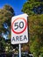 50 kmh Area Speed Limit Sign, NSW, Australia