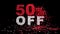 50 off. discount sale. Background black. Concept promo video. Special offer. 3d render.