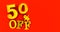 50% off. Fifty-fifty. Gold fifty percent. gold fifty percent on red background.