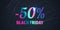 50 Percent Black Friday Sale Background with colorful shiny numbers