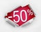 50 percent discount message in red color