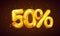 50 percent Off. Discount creative composition of golden balloons. 3d mega sale or fifty percent bonus symbol with