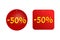 50 percent from red stickers on a white background. discounts and sales, holidays and education