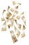 50 real bank notes of Brazil falling on isolated white background. big luck, lottery or cash prize concept