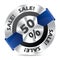 50% sale badge with blue arrow ribbon