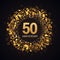 50 years anniversary isolated vector design element. Fifty birthday logo with blurred light effect on dark background