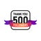 500 followers number with color bright ribbon isolated vector icon