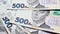 500 hryvnia bills. National currency of Ukraine. Cash paper money close up background