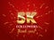 5000 followers celebration red vector banner with text