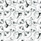 5008 Mushrooms White Button Cut Half, Cremini Ink Hand Drawn Seamless Pattern