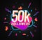 50k followers celebration in social media vector web banner on dark background. Fifty thousand follows 3d Isolated