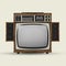 50s, 60s fashion style. Fictional, created model of retro tv set with blank grey screen isolated over white background