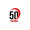 50th Anniversary abstract vector logo. Fifty Happy birthday day icon. Black numbers in red arc with text 50 years.