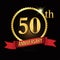 50th golden anniversary logo with shiny ring red ribbon