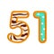 51 number sweet glazed doughnut vector illustration