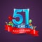 51st Anniversary celebration logo, with gift box and balloons, red ribbon