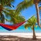 538 Tropical Beach Hammock: A vibrant and tropical background featuring a hammock on a tropical beach with palm trees in vivid a