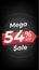 54 percent off. Black discount banner with fifty-four percent. Advertising for Mega Sale promotion