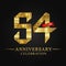 54th anniversary years celebration logotype. Logo ribbon gold number and red ribbon on black background.