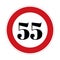 55 kmph or mph speed limit sign icon. Road side speed indicator safety element