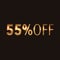 55 percent off, golden words on black background, 3d illustration