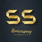 55 years anniversary. Golden numbers for anniversary celebration event. Background with glitters. Fifty five