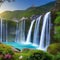 555 Enchanted Waterfall: A mystical and enchanting background featuring an enchanted waterfall with magical elements in soft and