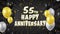 55th Happy Anniversary black greeting and wishes with balloons, confetti looped motion