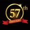 57th golden anniversary logo with shiny ring red ribbon