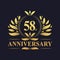 58th Anniversary Design, luxurious golden color 58 years Anniversary logo.
