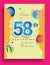 58th Years Anniversary invitation Design, with gift box and balloons, ribbon, Colorful Vector template elements for birthday