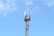 5G, 4G, 3G smart mobile telephone radio network GSM antenna with copy space on blue sky