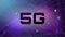 5g banner. Fifth generation of telecommunication technology concept. Big letters on purple gradient background with thin line