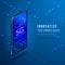 5G concept. Fifth generation mobile wireless network isometric banner. Smartphone with arrow moving to maximum