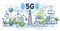 5G connectivity for urban IOT signal network streaming outline concept