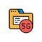 5G internet database flat color line icon. Isolated on white background
