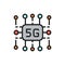 5G internet technology, wireless chip flat color line icon.