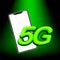 5G logo green font and smartphone template for banner advertising design, 5G and mobile phone for technology telecommunication