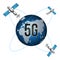 5g network connects satellites around the earth. Abstract concept global web connect and communications. Vector isometric