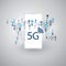 5G Network Label with Icons Representing Various Kind of Devices and Services - High Speed, Broadband Mobile Telecommunication