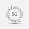 5G Network Label with Wireframe Ring and Icons - High Speed, Broadband Mobile Telecommunication and Wireless IoT Systems Design
