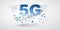 5G Network Label with World Map, Icons and Network Mesh - High Speed Broadband Mobile Telecommunication and Wireless Internet