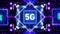 5G Network for mobile internet. Neon interface concept animation