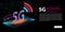 5G network new wireless internet wifi connection. Neon glowing abstract background. Innovative generation of the global high speed