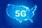 5G network - next generation wireless internet connection. 5g text on background of a USA map. vector background